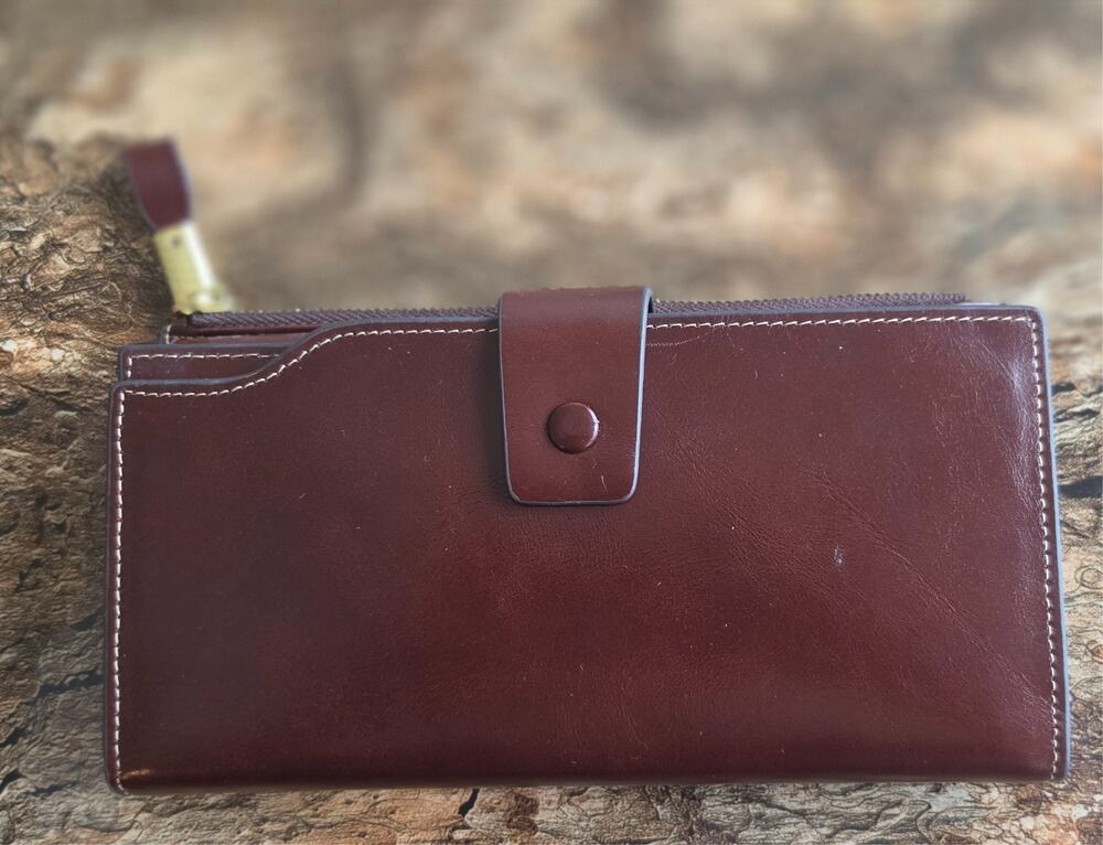 Burgundy Leather Continental Organizer Wallet Womens ID Card Slots Zip Pocket